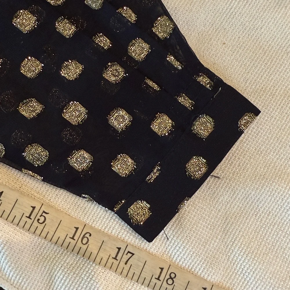 Anthropologie Bishop & Young Black Pullover Blouse w Gold Metallic Dots Medium - Picture 13 of 15